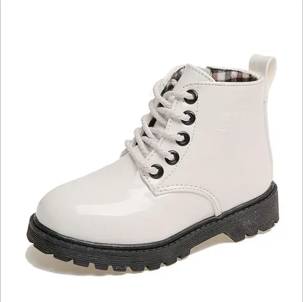 2016 Winter girls boot patent leather shoes waterproof kid boots solid color kid martin boots zipper