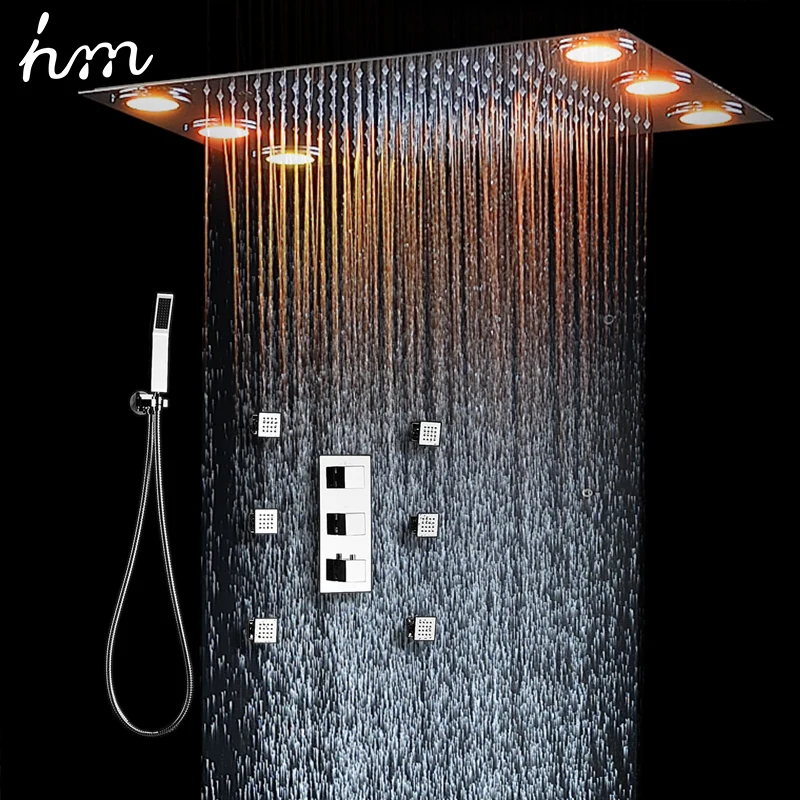 Bath&Shower Faucet Three Functions Remote Control LED Light Rainfall Shower Head Ceiling Shower