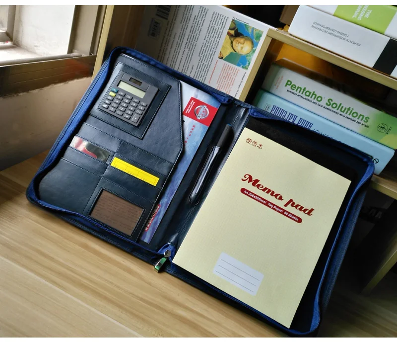 A4 застежка-молния бизнес-Конференц-менеджер папка для документов, сумка-Органайзер для документов, карточка, карман для ipad, бумажный зажим