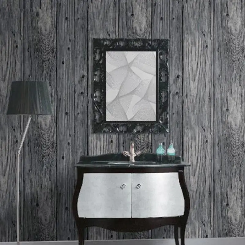 Wallpaper 9.5M 3D Wood Timber Theme Roll Rustic Panel wood Pattern Grey