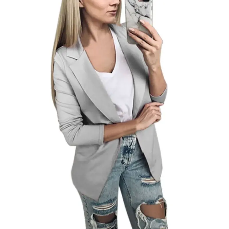 Slim Blazers Women Autumn Suit Jacket Female Work Office Lady Solid None Button Business Notched Blazer Coat Fashion Outwear