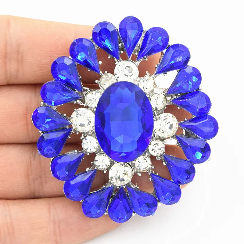 Fantastic Blue Crystals Women Huge Brooch For Wedding Exquisite Bouquet
