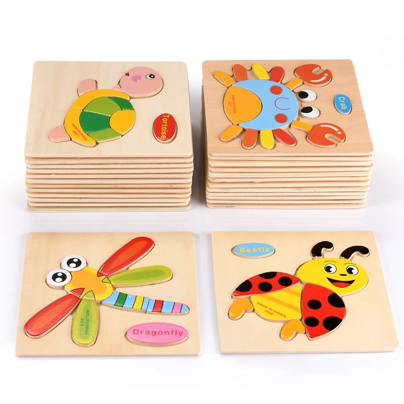 Baby Wooden Puzzle Toys For Toddlers Developing Jigsaw Early Educational Kids Toys For Children Game Cartoon Animal Gift 3 Years