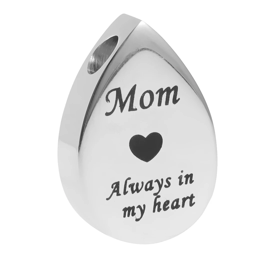 Classic Teardrop Stainless Steel Always in My Heart Mini Urn Memorial Keepsake Pendant for Earring Necklace Keyring Charms