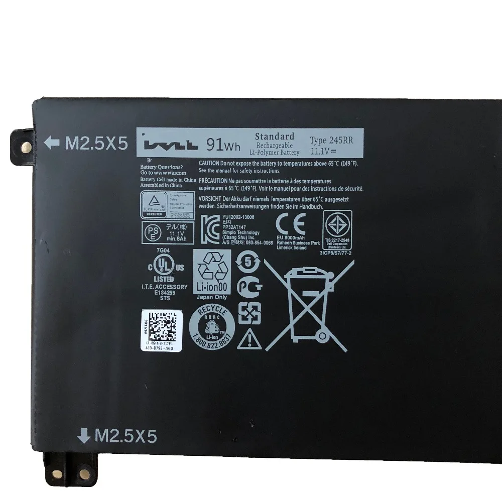 Goede 11.1 v 91WH 8190 MAH 245RR Nieuwe Originele 245RR Laptop Batterij voor Dell M3800 XPS15 9530 9535 T0TRM