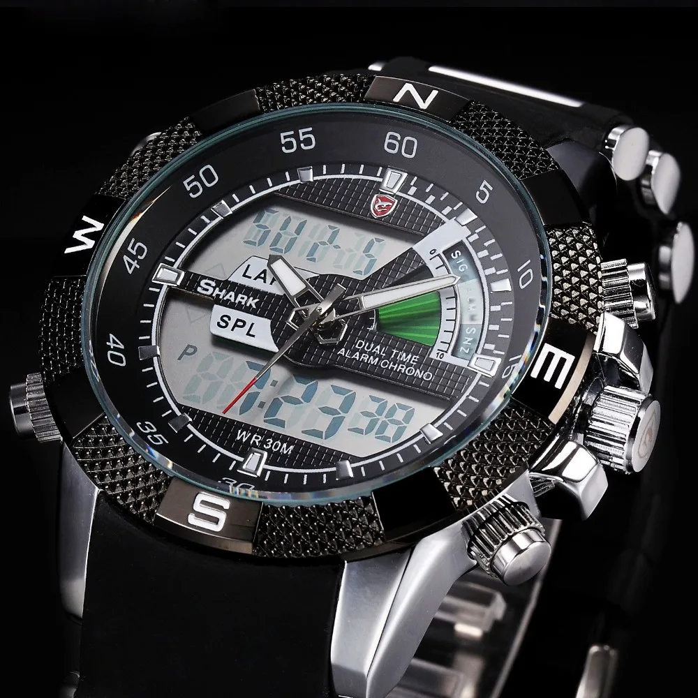 Porbeagle SHARK Sport Watch Black Military Rubber Band Hiking Digital LCD Electronic Watches Date Chronograph Male Clock /SH042 Porbeagle SHARK Sport Watch Black Military Rubber Band Hiking Digital LCD Electronic Watches Date Chronograph Male Clock /SH042