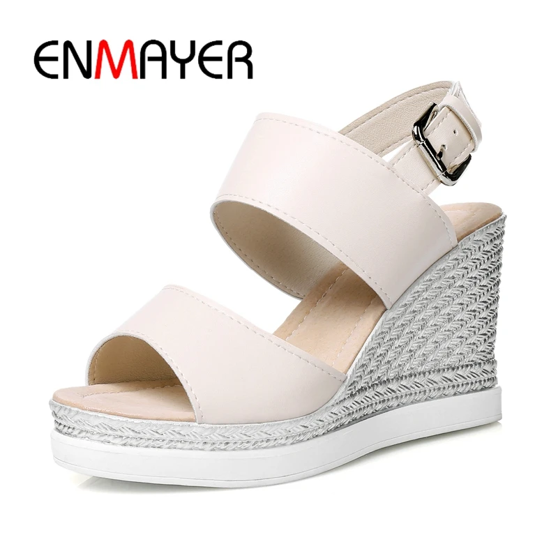 

ENMAYER Women High Heel Sandals Peep Toe Platform Ankle Strap Fretwork Wedegs Shoes Women Summer Office Sandals Size 34-42ZYL018
