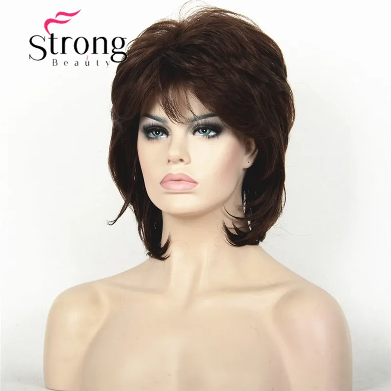 StrongBeauty короткий пушистый слоистый светильник коричневый высокий светильник ed Классический колпачок полный синтетический парик женские волосы парики