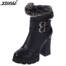 Winter New Warm Real Wool Cotton font b Shoes b font Fashion Round Boots Thick Bottom