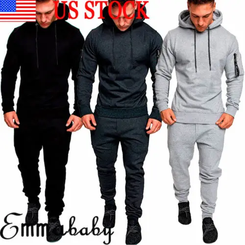 

Hirigin 2018 New Winter 2pcs Mens Tracksuit Jogging Tops Sport Sweat Suit Hoodie Coat Trousers Pant Set