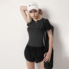 Женская летняя спортивная футболка на молнии с короткими рукавами, сетчатая быстросохнущая дышащая работа фитнес-тренировки, светоотражающие Топы