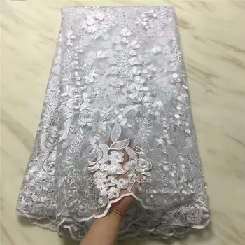 

5 Yards Width 125cm Bridal Lace Trim White Organza Beaded stones Lace Applique For Wedding Dress Sewing Lace Fabric