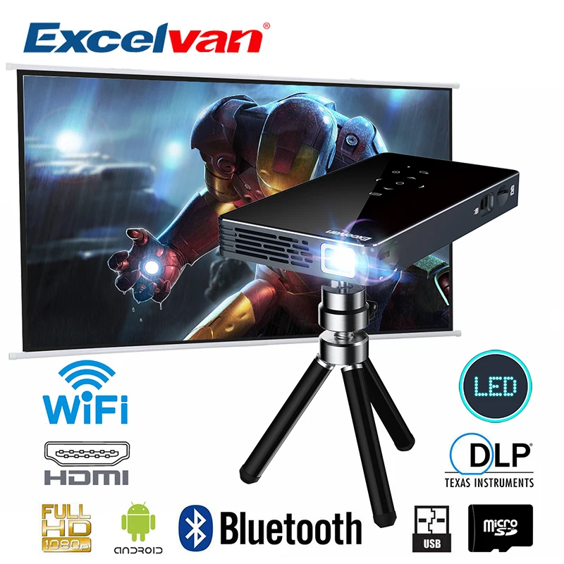 

Excelvan P8I Android 7.1 DLP Proyector Built-In WIFI Bluetooth Mini Projector Quad Core Home Cinema 1080P Portable Theater
