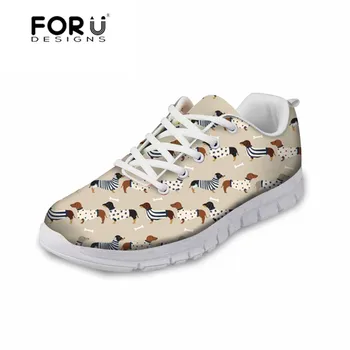 

FORUDESIGNS Cute Dachshund Dog Printing Women's Flats Shoes Lightweight Casual Sneakers for Girls Brand Designer Mesh Shoes Flat