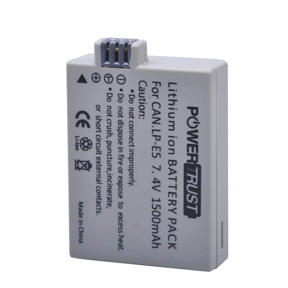 Аккумулятор PowerTrust 1500 мАч для Canon EOS Rebel XS T1i XSi 1000D 500D 450D Kiss X3 X2 F 450D|battery for canon|lp e5battery