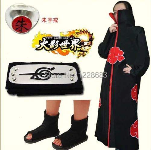 

Naruto Cosplay Clothes Costume With Akatsuki Cloak Naruto Shoes And Headbands Accessories Free Shipping
