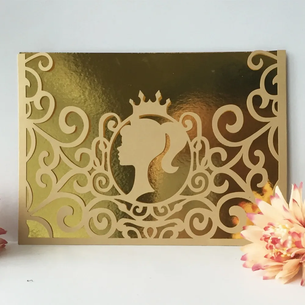 

40pcs/lot Luxury Girl Princess Pearl Paper Wedding Invitation 16th Birthday Party Greeting Blessing Card Adult Ceremony