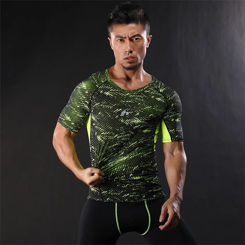 Мужские утягивающие футболки спортивные Леггинсы футболки быстросохнущие базовый слой черный зеленый Спортивная одежда Баскетбол Фитнес