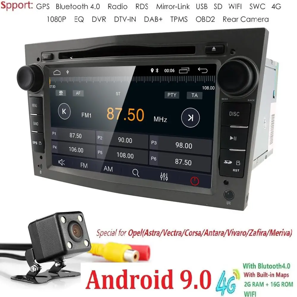 

2 Din Quad Core 7'' Android 9.0 Car DVD Radio Player For Opel Astra Vectra Antara Zafira Corsa GPS Navi Wifi car stereo DSP IPS