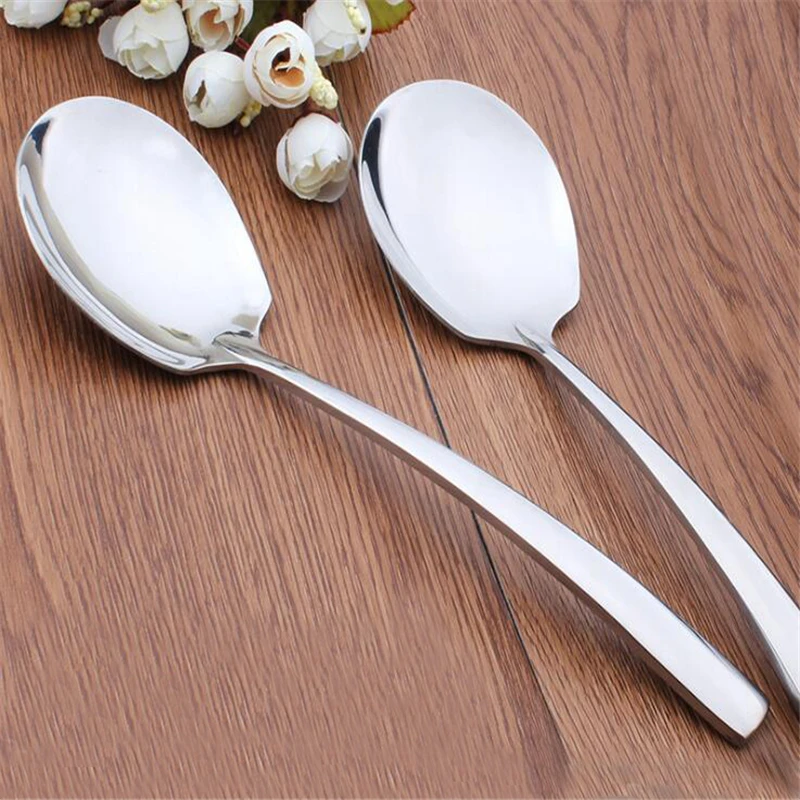Long Handle Serving Spoon for Soup Rice Dessert Stainless Steel Serving Utensil Buffet with Hanging Hole Silver