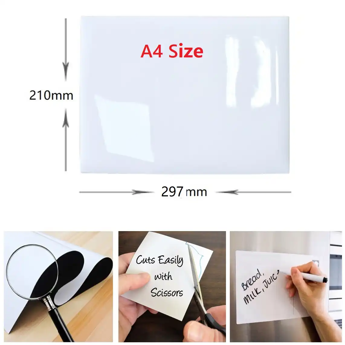 A4 Fridge Sticker Magnet Soft Whiteboard Magnetic Board Dry Erase Drawing Record 