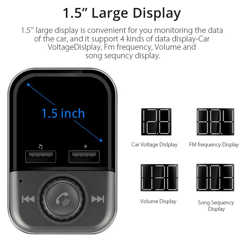Автомобильный FM трансмиттер VANJEW BT72 с поддержкой Bluetooth и 2 USB