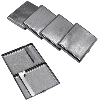 

1PC Metal Cigarette Case (103*85mm) Holding 18 Regular Size Cigarettes (85mm*8mm) Tobacco Case Box With 2 Clips