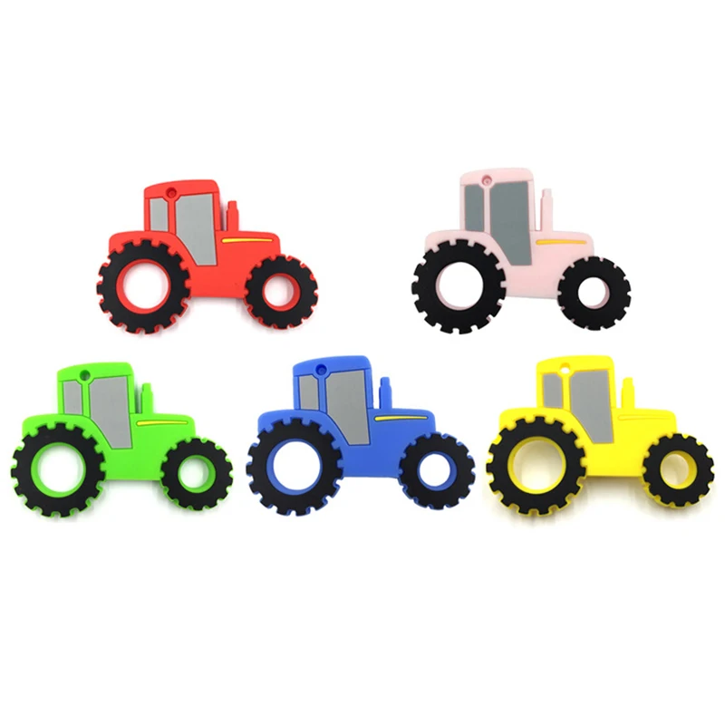 

Cute Car Shape Baby Silicone Teethers Baby Births 24 Months Teething Toys for Girls Boys BPA Free Teething Ring Chain Teether