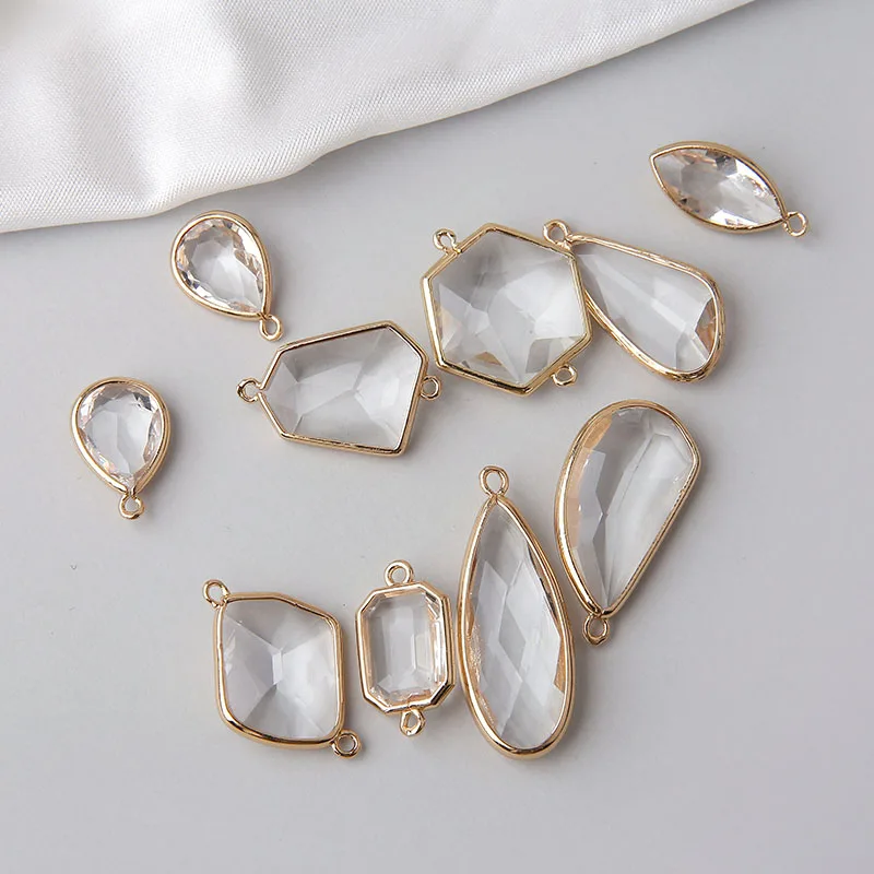 

1pc DIY Alloy Edge Drops Irregular Polygon White Crystal Earrings Pendant Material For DIY Wedding Bridal Bouquets Accessories