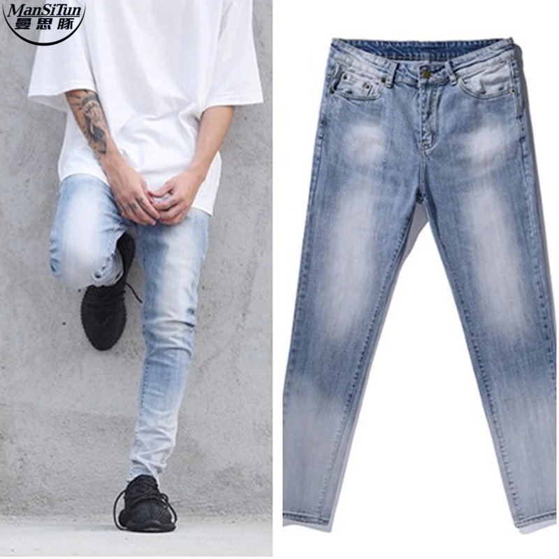 Man Si Tun 2017 Fashion Streetwear Casual Patches Jean Pants Rockstar Moto Rock City Blue Designer