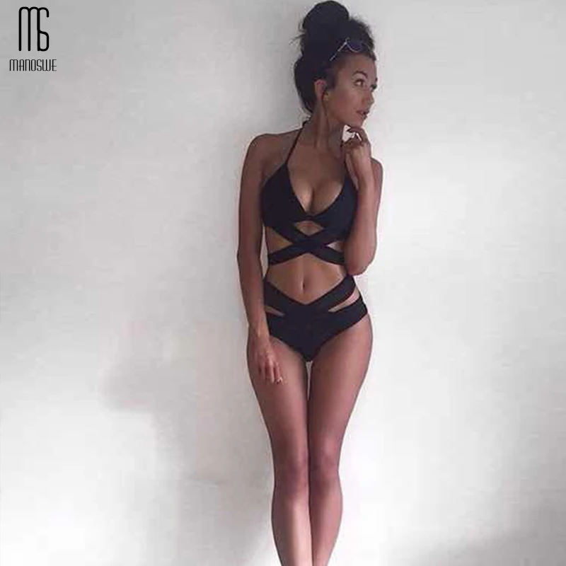 

Manoswe High Waist Bikini Set Swimwear Women Swimsuit Bikinis Push UP Backless Bandage Bikini 2019 Beach Halter Bathing Suit