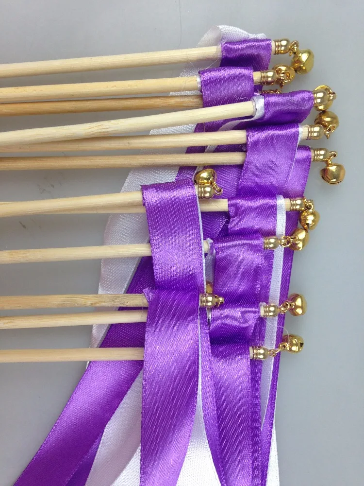 Handmade-fairy-stick-20Pcs-lot-purple-Lace-ribbon-Twirling-Streamers-Wedding-Favor-Sticks-Wands-With-Bells
