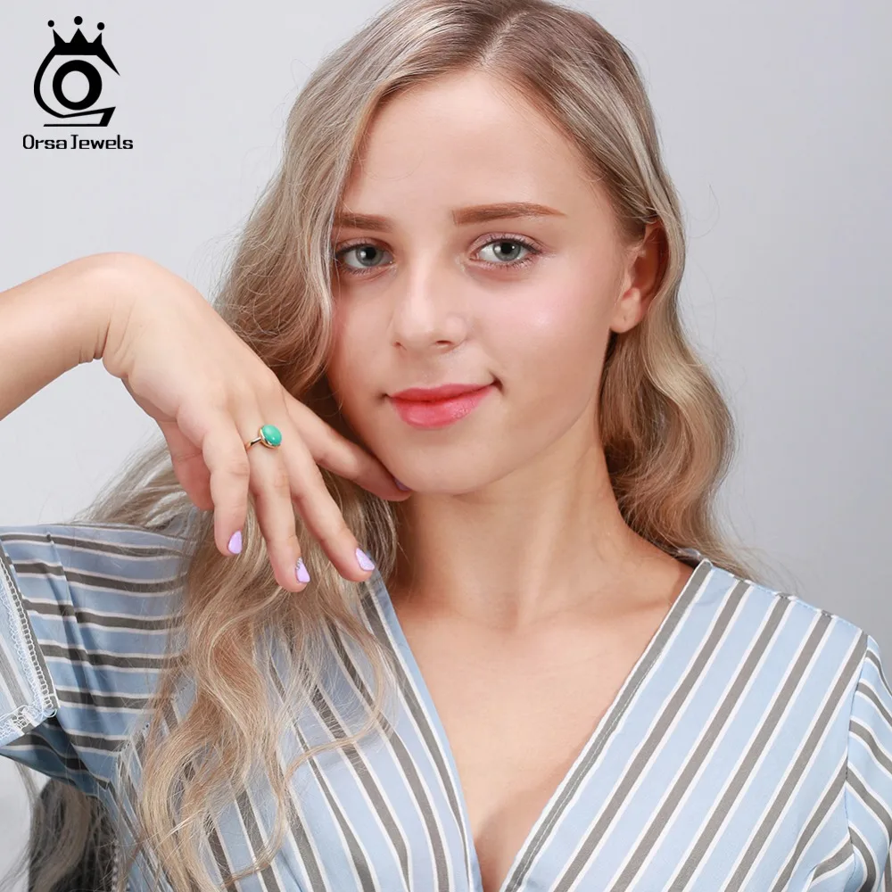 ORSA JEWELS Genuine 925 Sterling Silver Rings For Women Natural Stone Turquoises Anniversary Ring Fashion Female Jewelry SR69