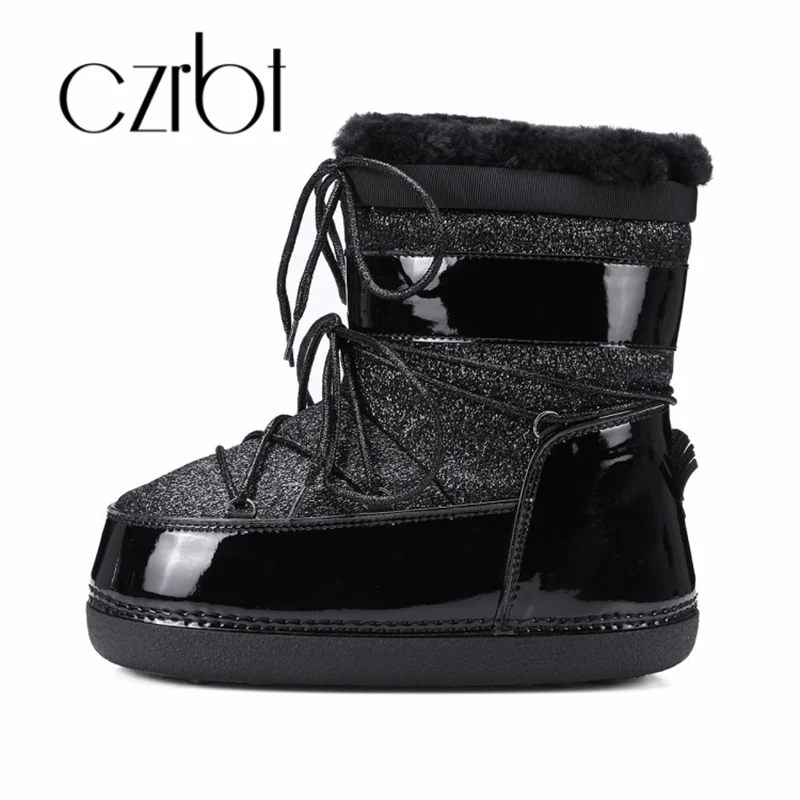 

czrbt 2018 New Women Boots High Quality Sequined Cloth Round Toe Snow Boots Woman Winter Fashion Snow Boots Warm Wool shoes