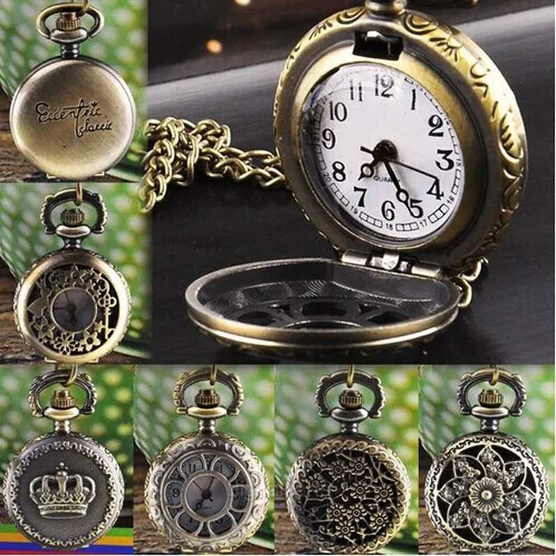 Hot Vintage Retro Bronze Quartz Pocket Watch Pendant Chain Men Women Watches Necklace Pendant