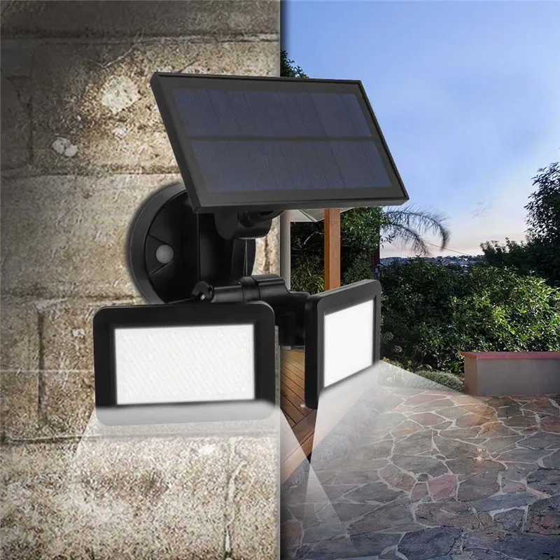 Водостойкий с двойной головкой 48LED Солнечный настенный светильник Датчик Открытый садовый светильник Экономия энергии солнечная батарея