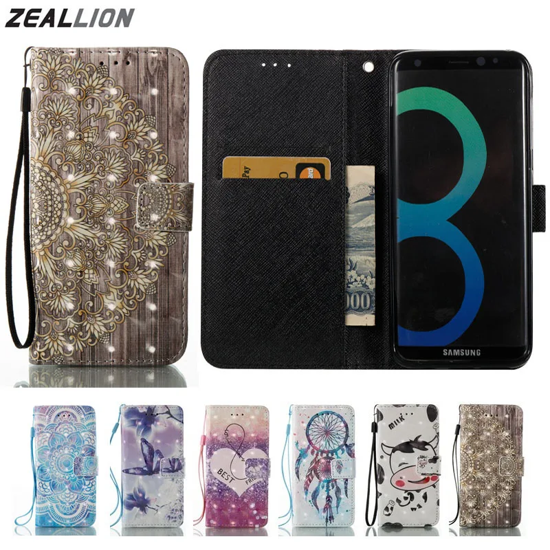 

ZEALLION For Samsung Galaxy S5 S6 S7 S8 S9 Edge Plus J3 J5 J7 A3 A5 2016 2017 Case Cartoon Wallet Holster Flip PU Leather Cover