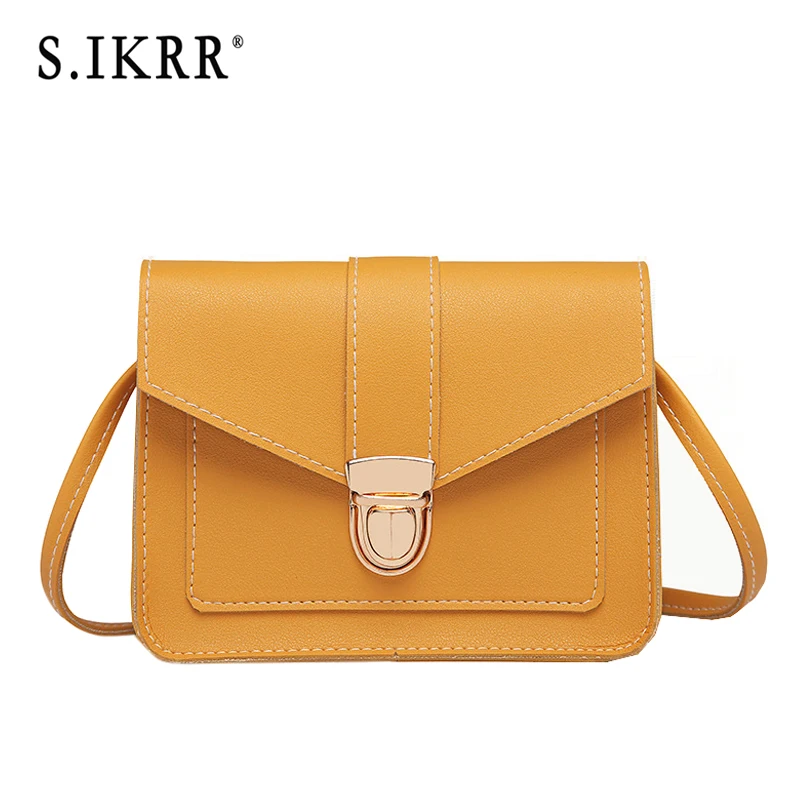 

S.IKRR New Fashion Crossbody Bags For Women Simple Lock Solid PU Leather Mini Square Shoulder Bags Messenger Female Purse Bag