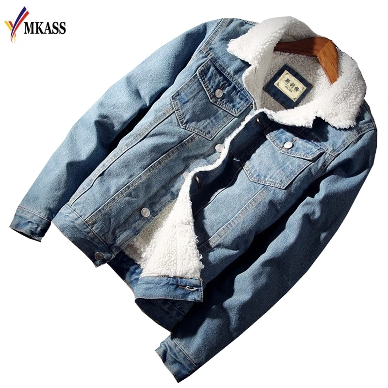 MKASS Men Jacket and Coat Trendy Warm Fleece Denim Jacket 2018 Winter Fashion Mens Jean Jacket Outwear...