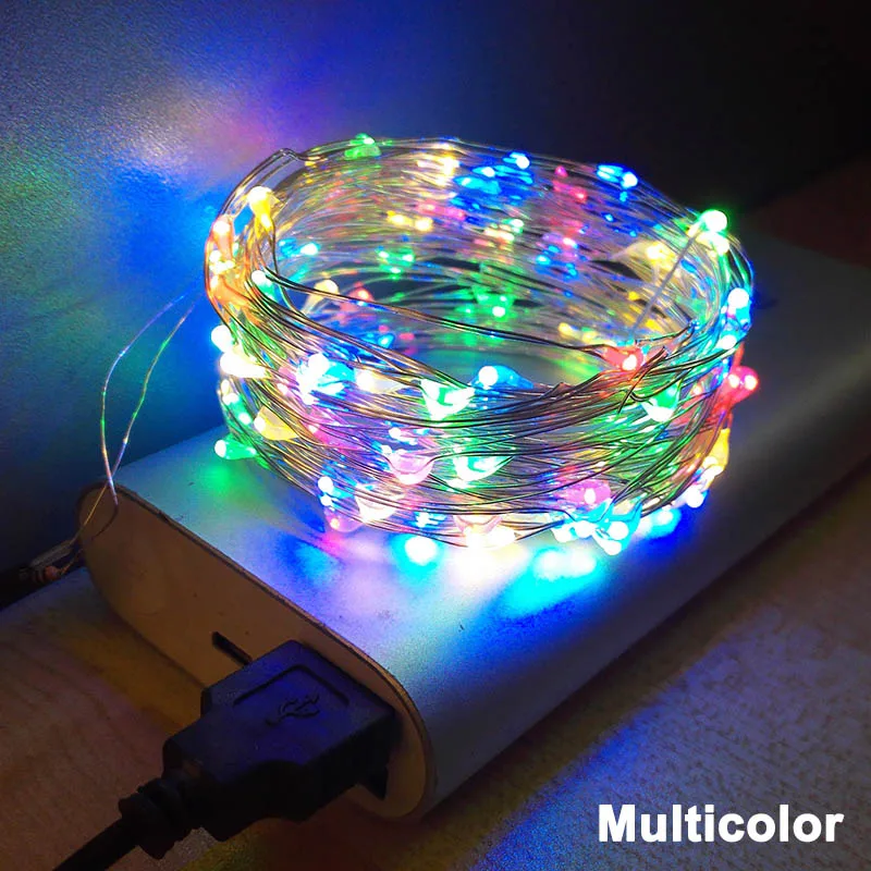 5/10 м гирлянда USB питание светодиодный светильник медный провод водонепроницаемый RGB рождественские украшения для дома - Испускаемый цвет: Multicolor