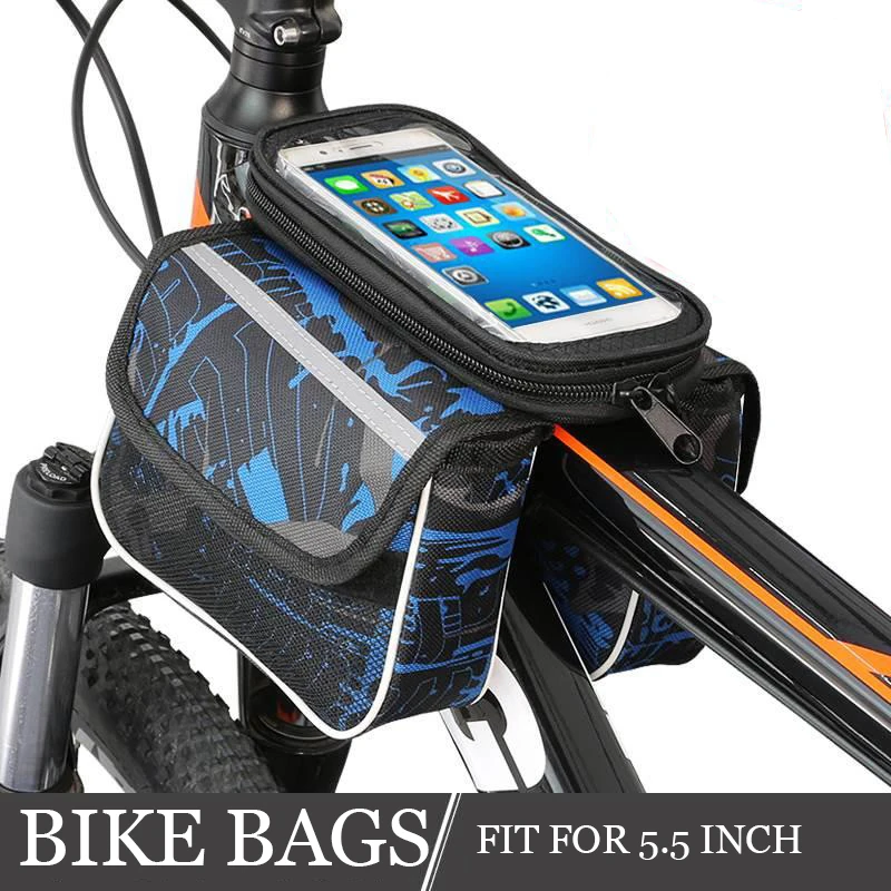 

Mountain Cycling Bike Front Frame Bag Tube Pannier Double Pouch for 5.5 Inch Cellphone Bicycle Accessories Riding Bag 2019 New