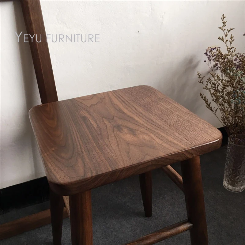 Современный дизайн, прочное ореховое дерево, квадратный низкий табурет, настоящая грецкая деревянная обувь, моделируемый стул, модный низкий табурет для гостиной 1 шт