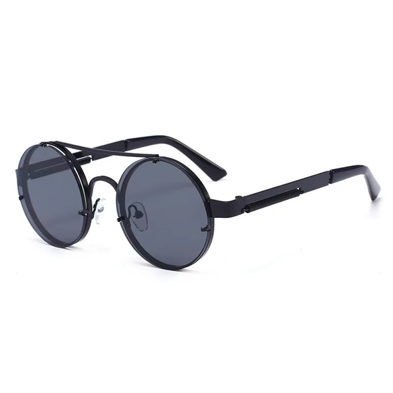 Oulylan, винтажные Круглые Солнцезащитные очки для мужчин и женщин, металлические, стимпанк, солнцезащитные очки для девушек, высокое качество, паровые, панк, солнцезащитные очки для мужчин и женщин - Цвет линз: Black