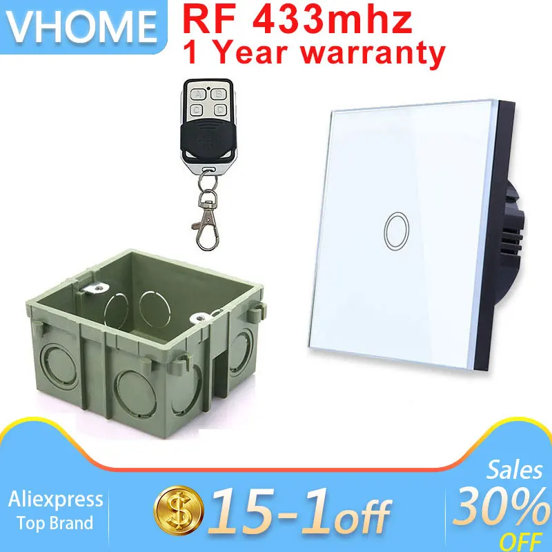

Vhome EU/UK Standard 1/2/3 Gang Wireless Remote Control Light Switches,RF433 Remote Control Wall Touch Switch Broadlink