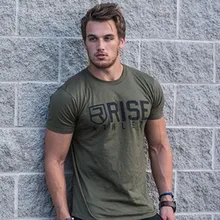 Мужская брендовая летняя футболка для фитнеса, футболки для бодибилдинга, модные повседневные тренировочные хлопковые футболки с коротким рукавом армейского зеленого цвета, топы, одежда