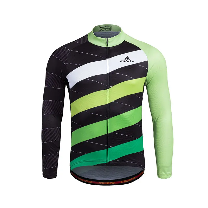 Reflective Big Stripe Long Sleeve Cycling Jerseys Green Bike Jerseys