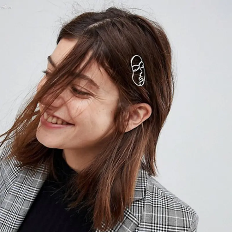 

AOMU 1PC Simple Temperament Hollow Out Eye Face Metal Hair Clip Fashion Gold Color Hair Pins Hair Accessories Wholesale Jewelry