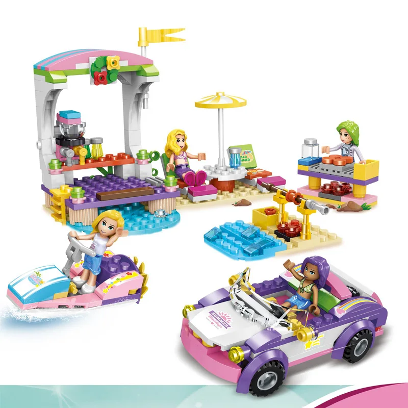

350pcs Children's educational building blocks toy Compatible Legoings Friends city girls Beach party DIY figures Bricks gifts