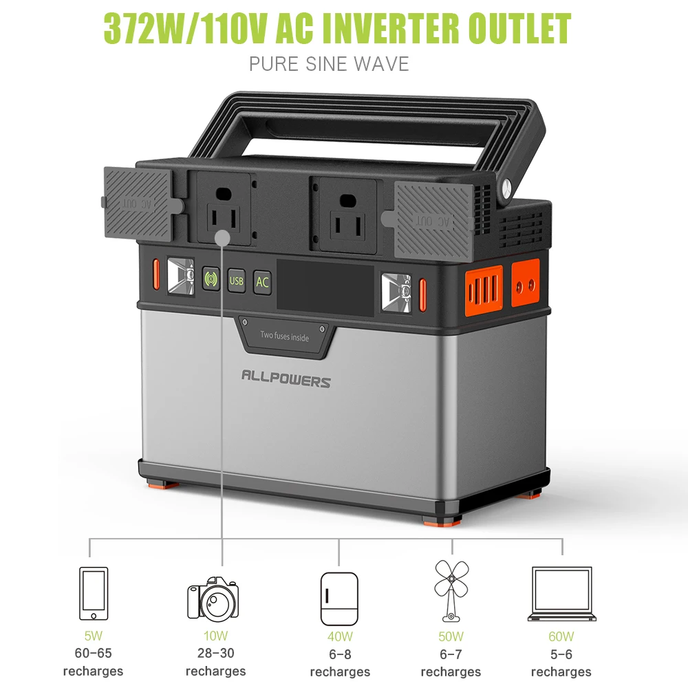  Banco de energía ALLPOWERS 110V 220V estación de energía portátil generador portátil de litio 372Wh