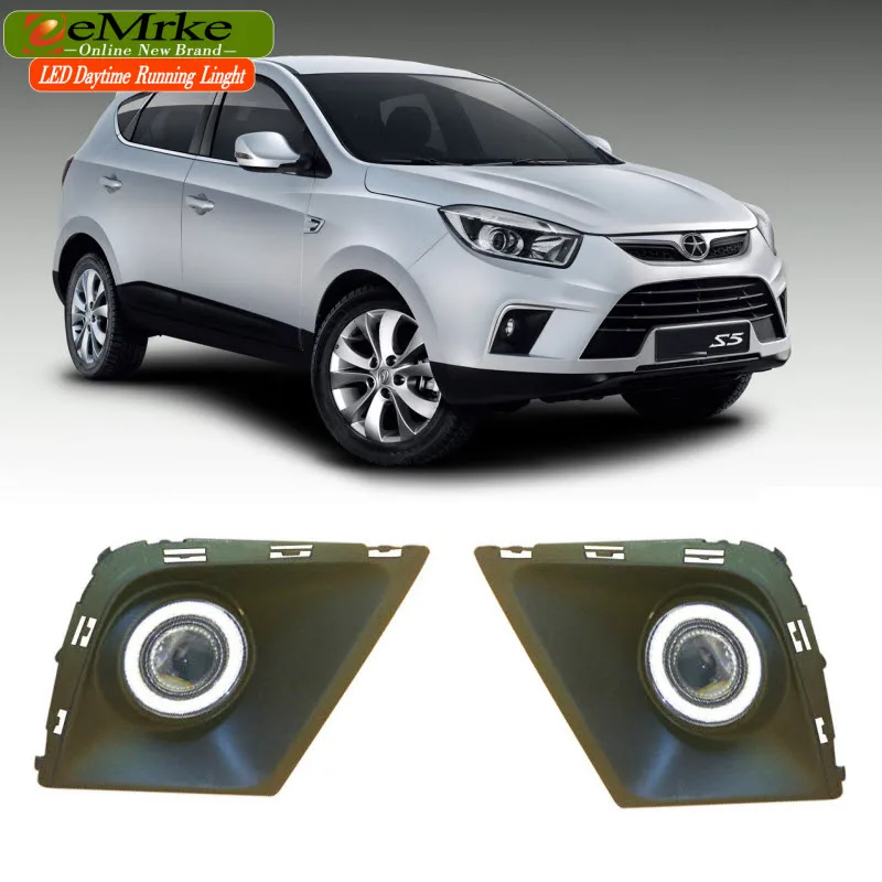 

EEMRKE 2in1 Fog Lights Lamp For JAC S5 LED Angel Eye DRL Daytime Running Light Halogen Bulbs H3 55W